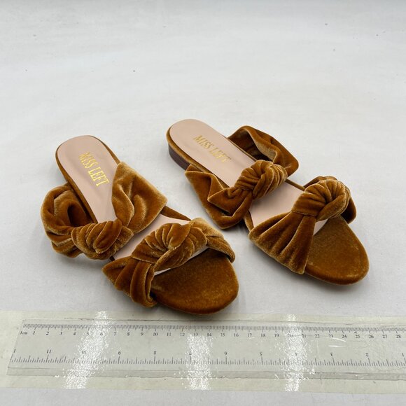 miss left Dark Olive Velvet Trendy Open Round Toe Two Knotted Straps Mules - Picture 4 of 8